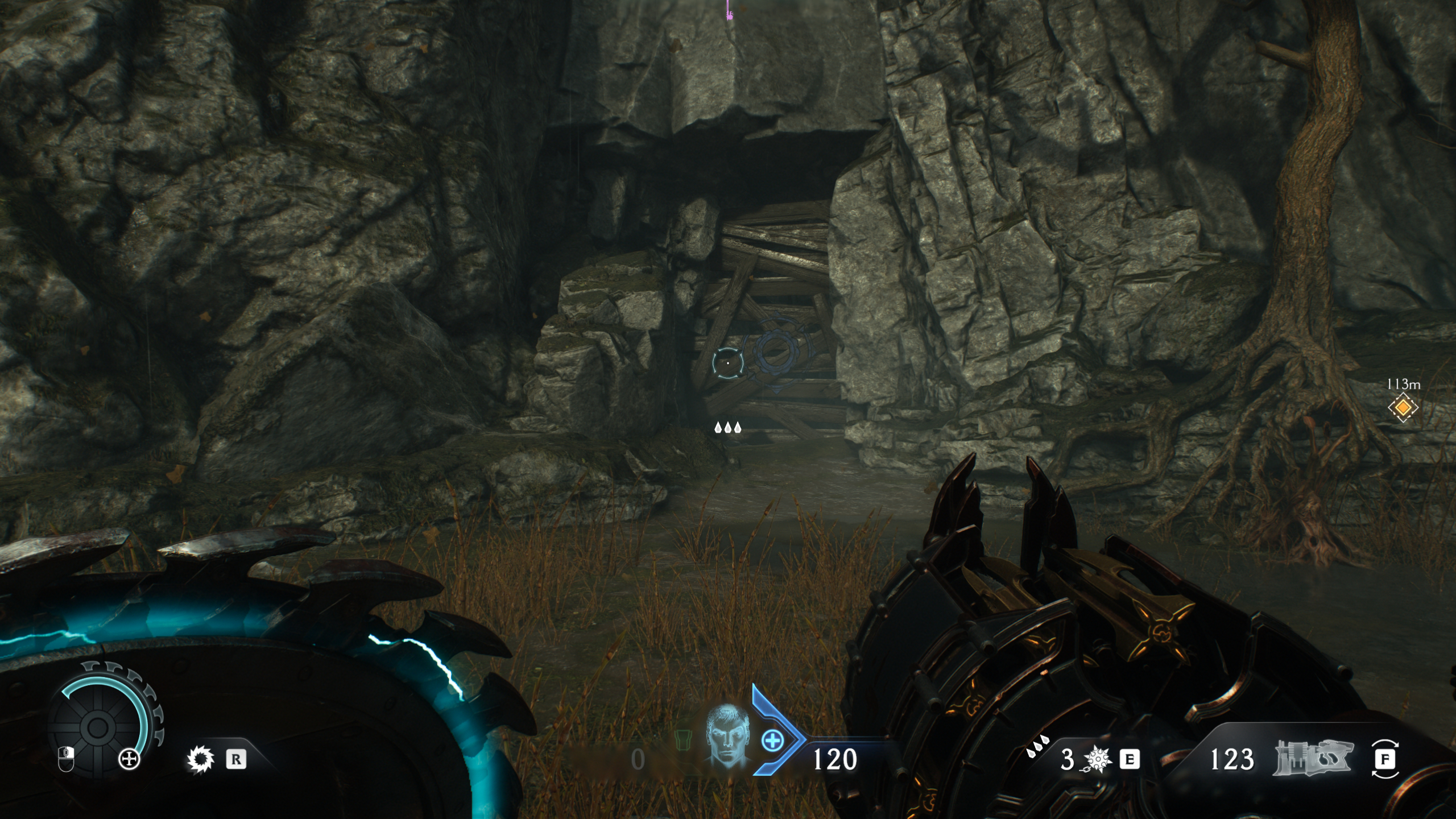 Doom: The Dark Ages Siege Part 1 secrets - A wooden barricade hidden in a cliff face.