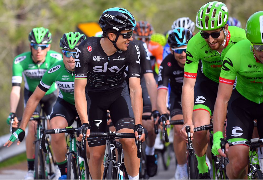 Michal Kwiatkowski and Taylor Phinney have a laugh during stage 1 at Volta ao Algarve