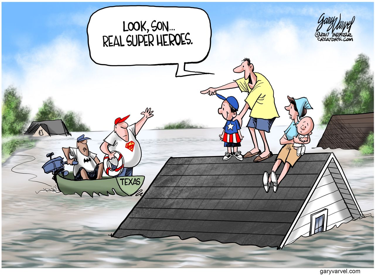 Editorial cartoon U.S. Harvey rescue heroes