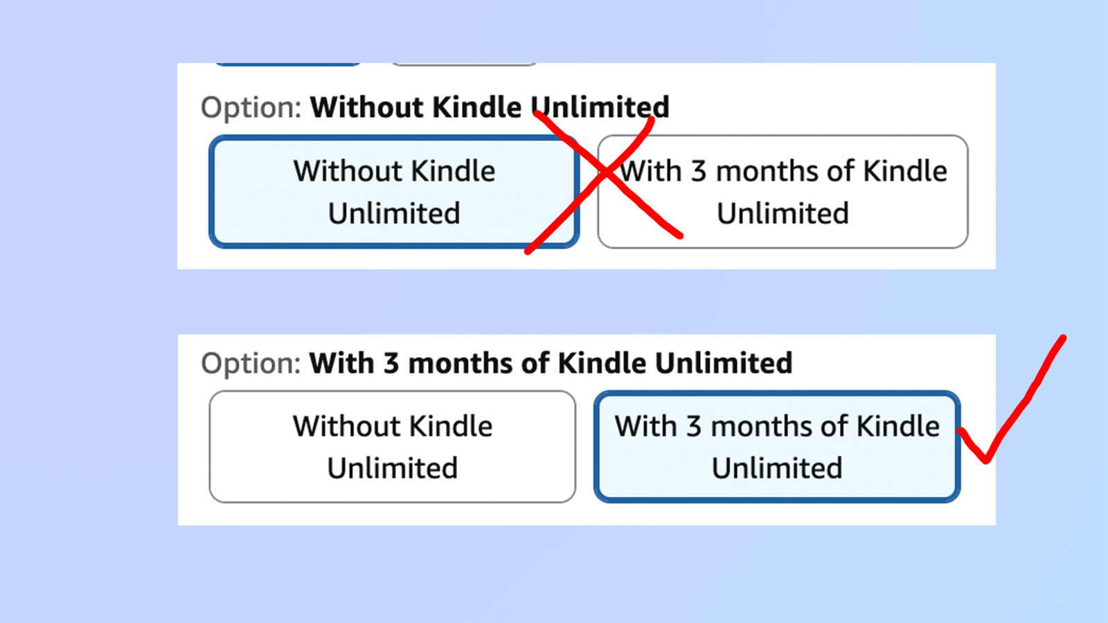 دو اسکرین شات که نحوه دریافت نامحدود Kindle رایگان از آمازون را نشان می دهد