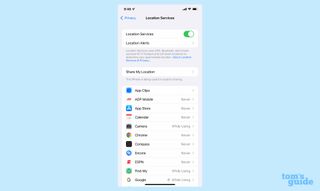 Location settings for apps on iOS 15