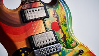 Eric Clapton's The Fool Gibson SG: Close-up shots of the iconic guitar, with its psychedelic paint job courtesy of the eponymous Dutch Art Collective