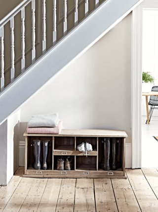 Large Shoe & Welly Box Unit used as an under stair storage idea