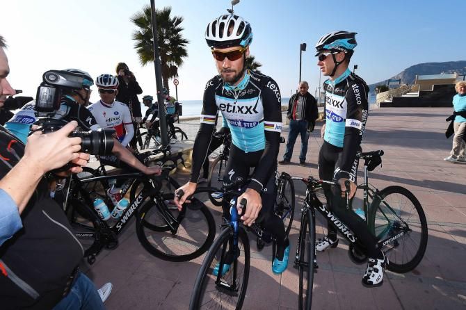 Etixx-QuickStep riders prepare for training in Calpe, Spain.