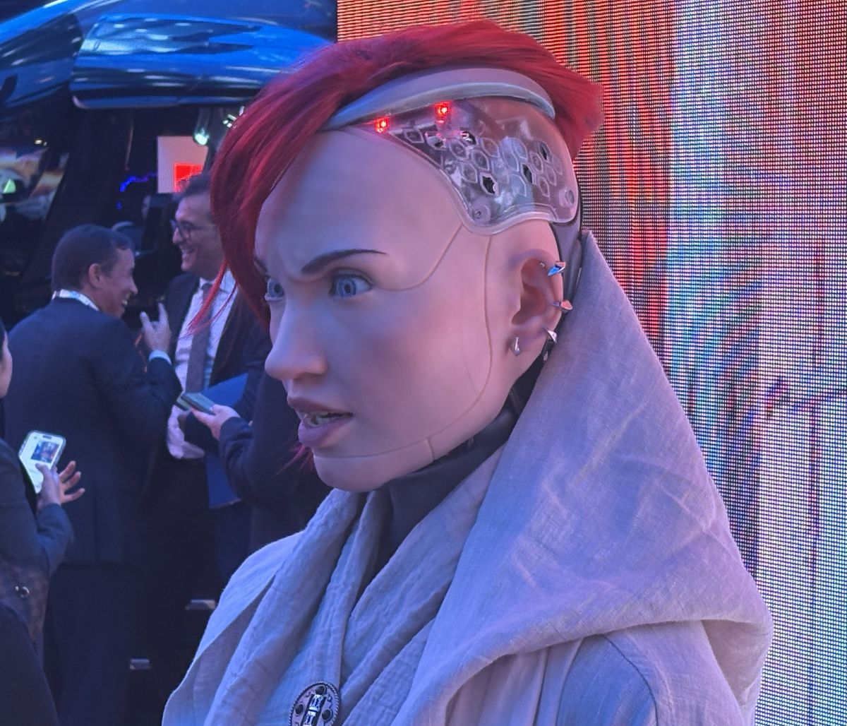 An image of a scowling customer service robot