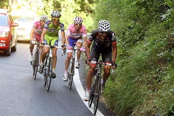 Carlos Sastre (Cervelo) leads Denis Menchov (Rabobank), Ivan Basso (Liquigas) and Danilo Di Luca (LPR Brakes)