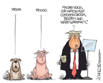 Political Cartoon U.S. Animals Wrong Sounds Trump Condemning Racism