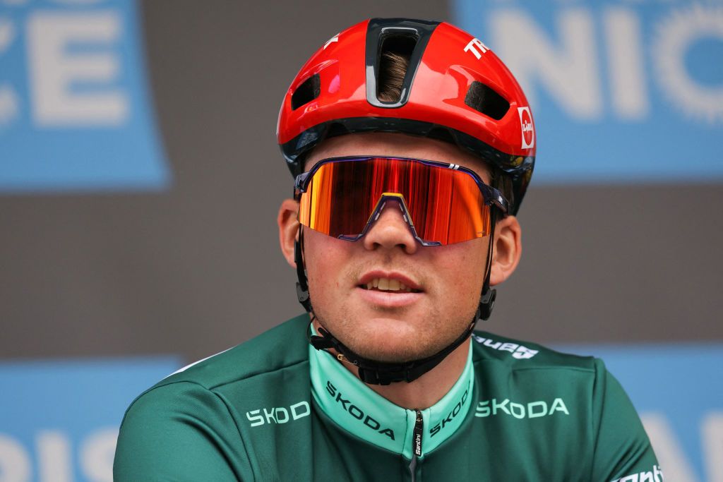 Lidl-Trek's Danish cyclist Mads Pedersen looks on prior to the start of the 6th stage of the Paris-Nice cycling race, 198,5 km between Sisteron and La Colle-sur-Loup, on March 8, 2024. (Photo by Thomas SAMSON / AFP)