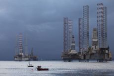 Oil rigs in Cromarty Firth June 10th 2019, Cromarty, Scotland, United Kingdom. The Cromarty Firth is used by oil rig companies for its shelter and close proximity to the North Sea and oil fie