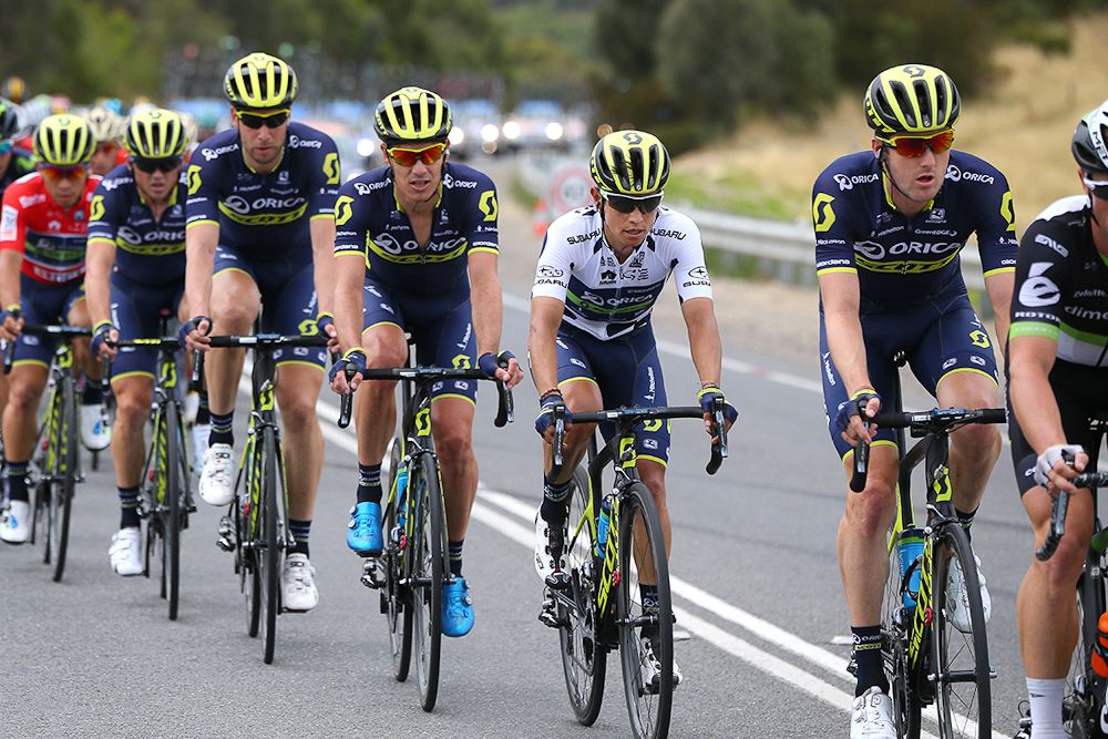 Esteban Chaves rides in the Orica-Scott train.