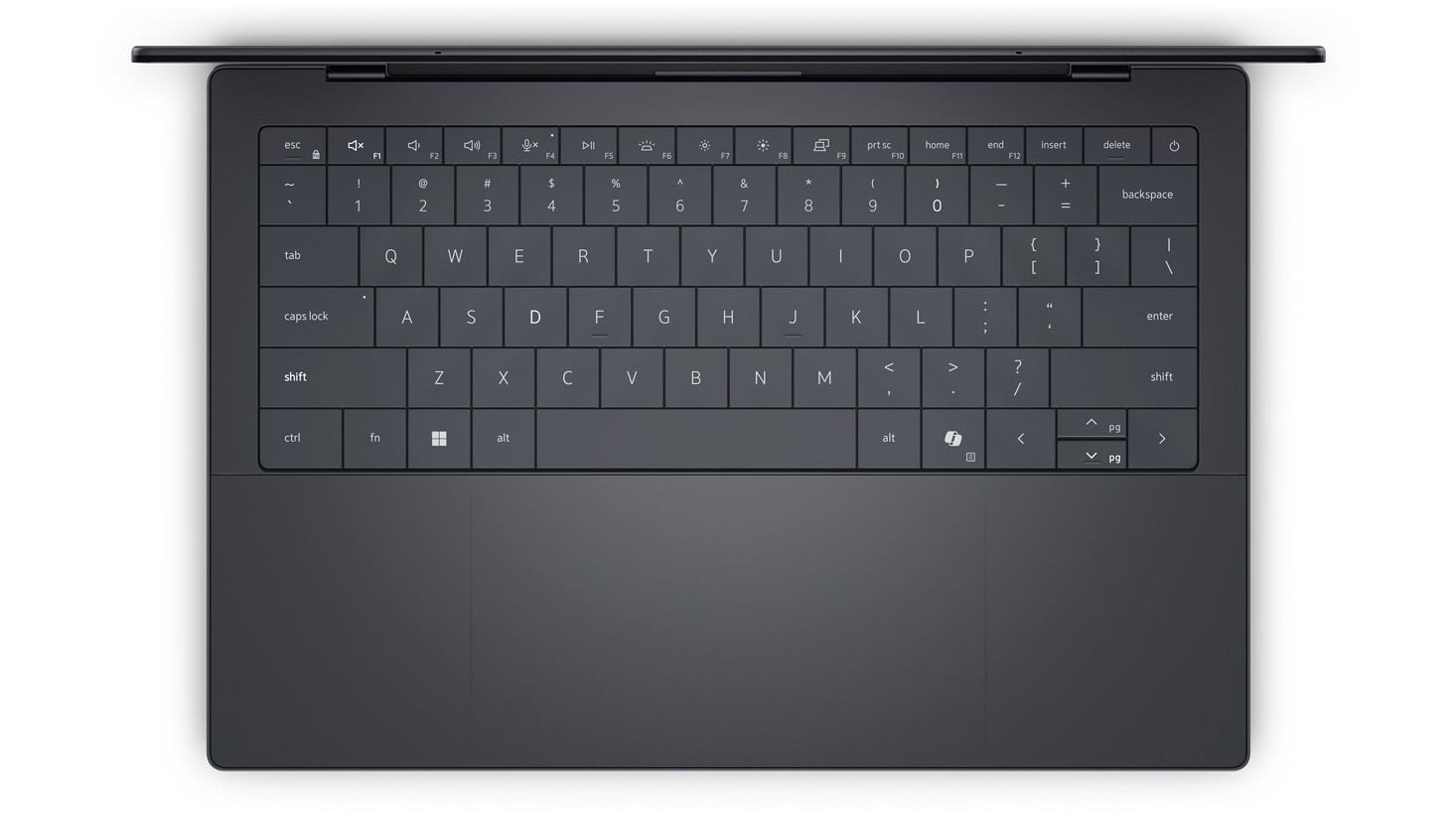 Dell XPS 14 laptop top-down view of keyboard