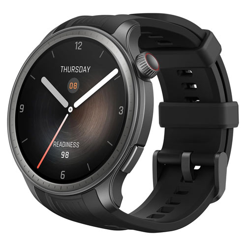 The Amazfit Balance in black on a white background.