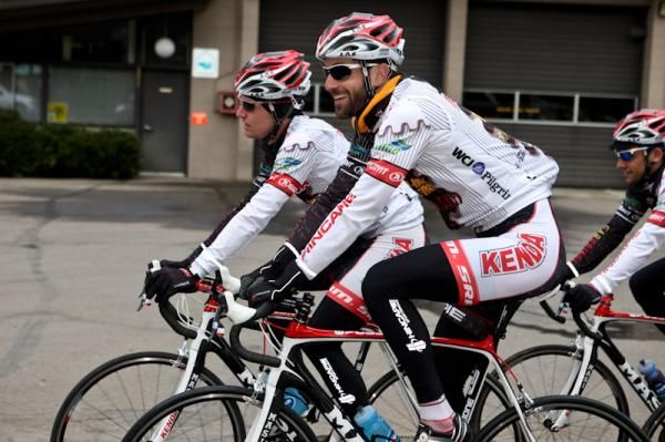 Roman Kilun (Kenda-5 Hour Energy) leading his group out this morning.