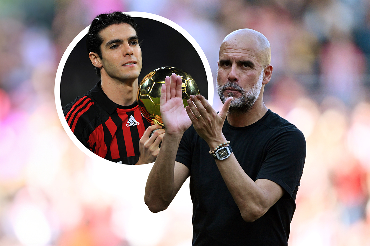 Manchester City boss Pep Guardiola with Kaka inset