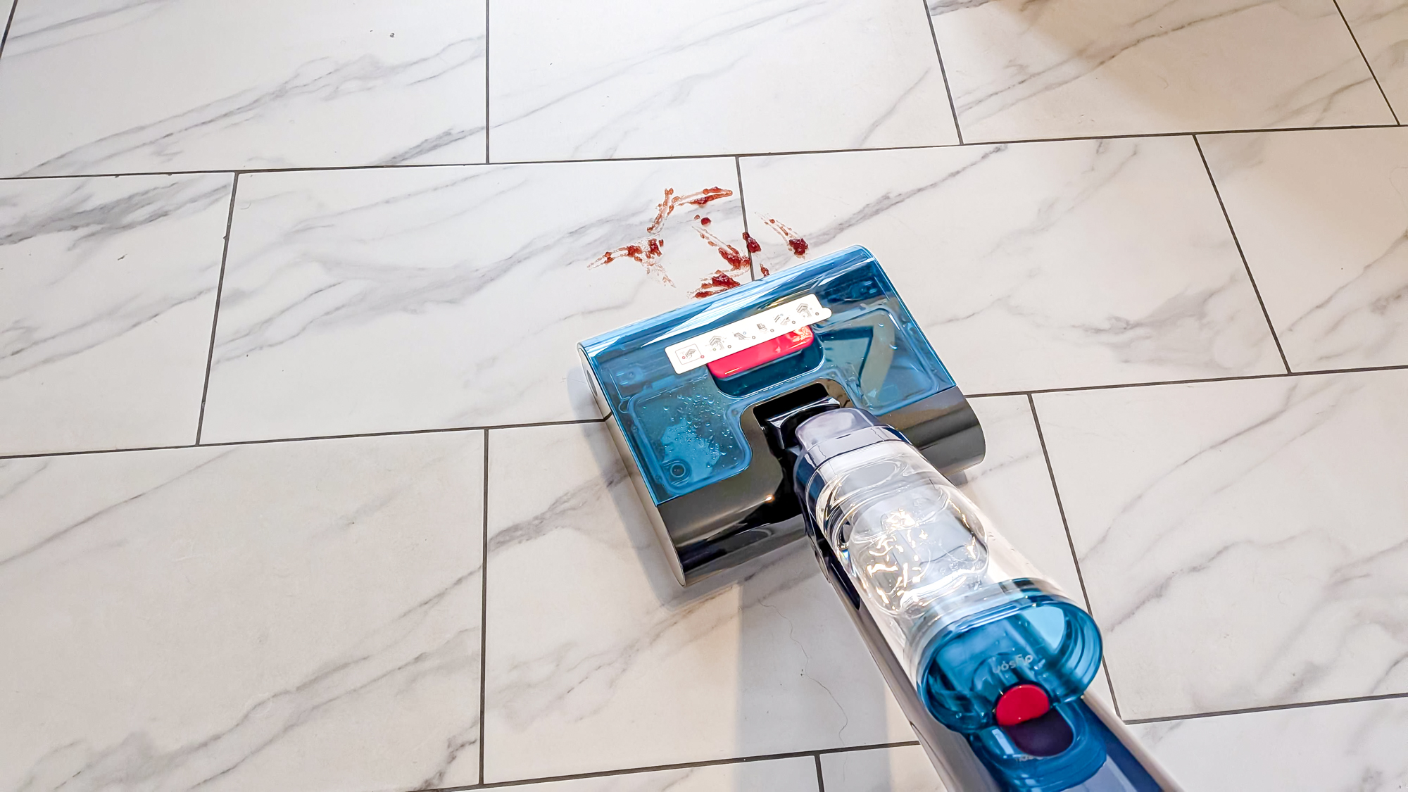 Dyson Clean + Wash Hygiene cleaning jam stains on marble tiles