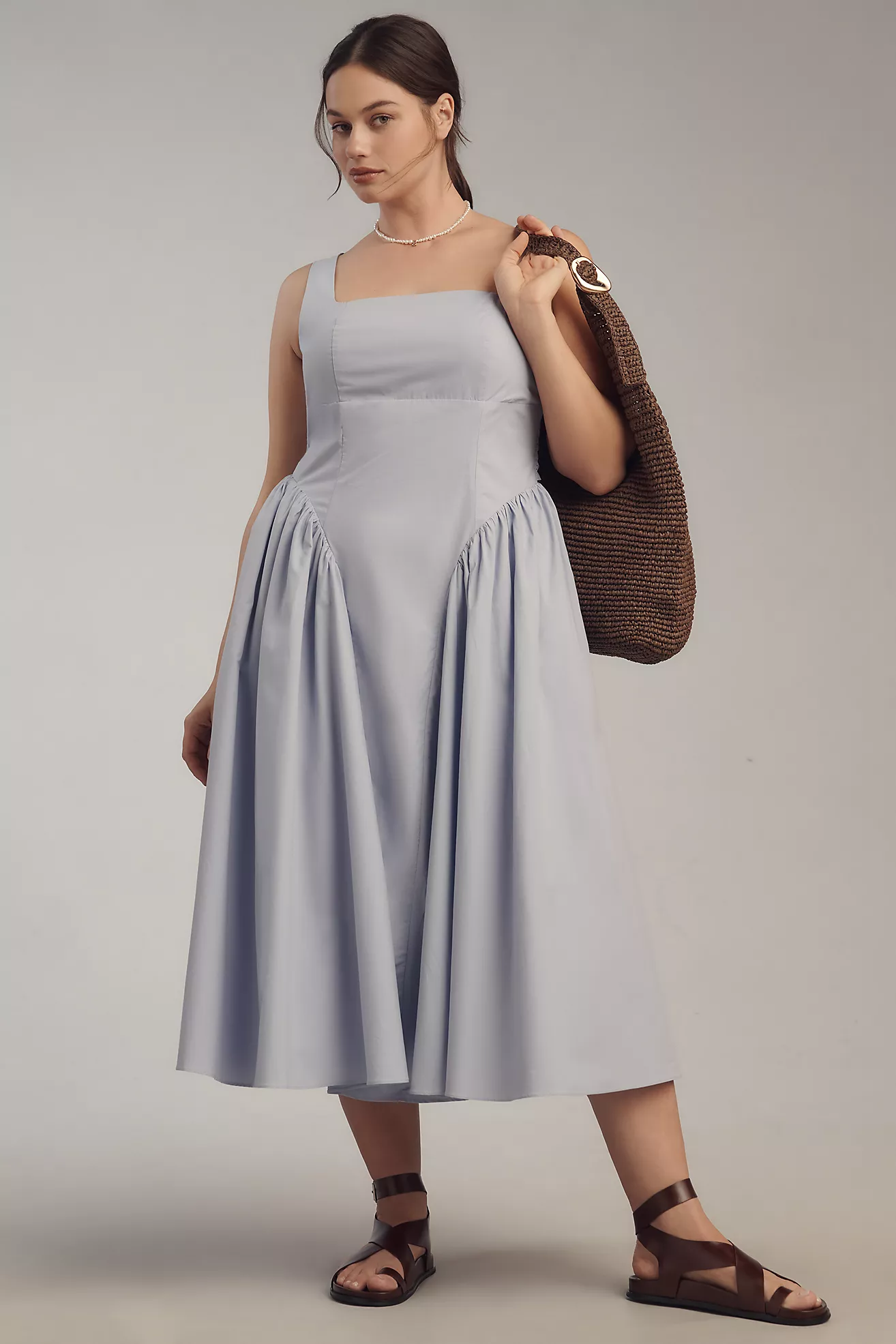 Astr the Label Square-Neck Basque-Waist Midi Dress