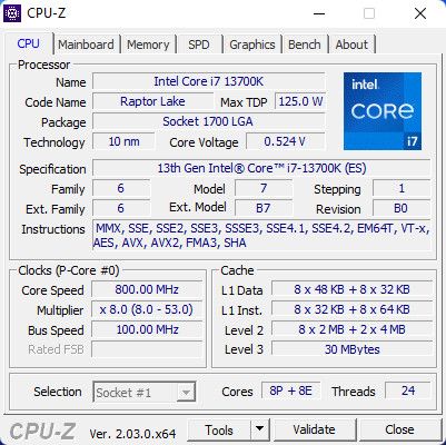 Intel Core i7-13700K CPU-Z
