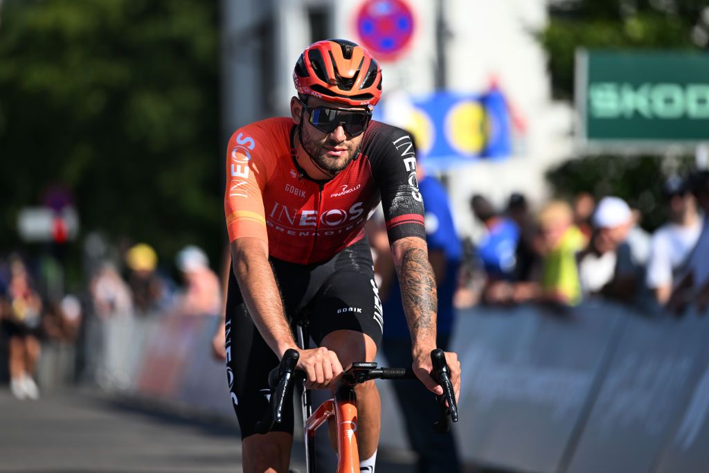 VILLINGEN-SCHWENNINGEN, GERMANY - AUGUST 24: Filippo Ganna of Italy and Team INEOS Grenadiers crosses the finish line during the 39th Deutschland Tour 2024, Stage 3 a 211.1km stage from Schwäbisch Gmünd to Villingen-Schwenningen / #UCIWT / on August 24, 2024 in Villingen-Schwenningen, Germany. (Photo by Christian Kaspar-Bartke/Getty Images)