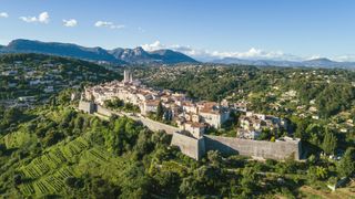 An arial view of the medieval town of Saint Paul de Vence