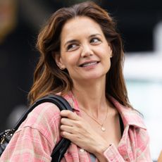 Katie Holmes was spotted on the 'Happy Hours' set wearing unique embroidered jeans