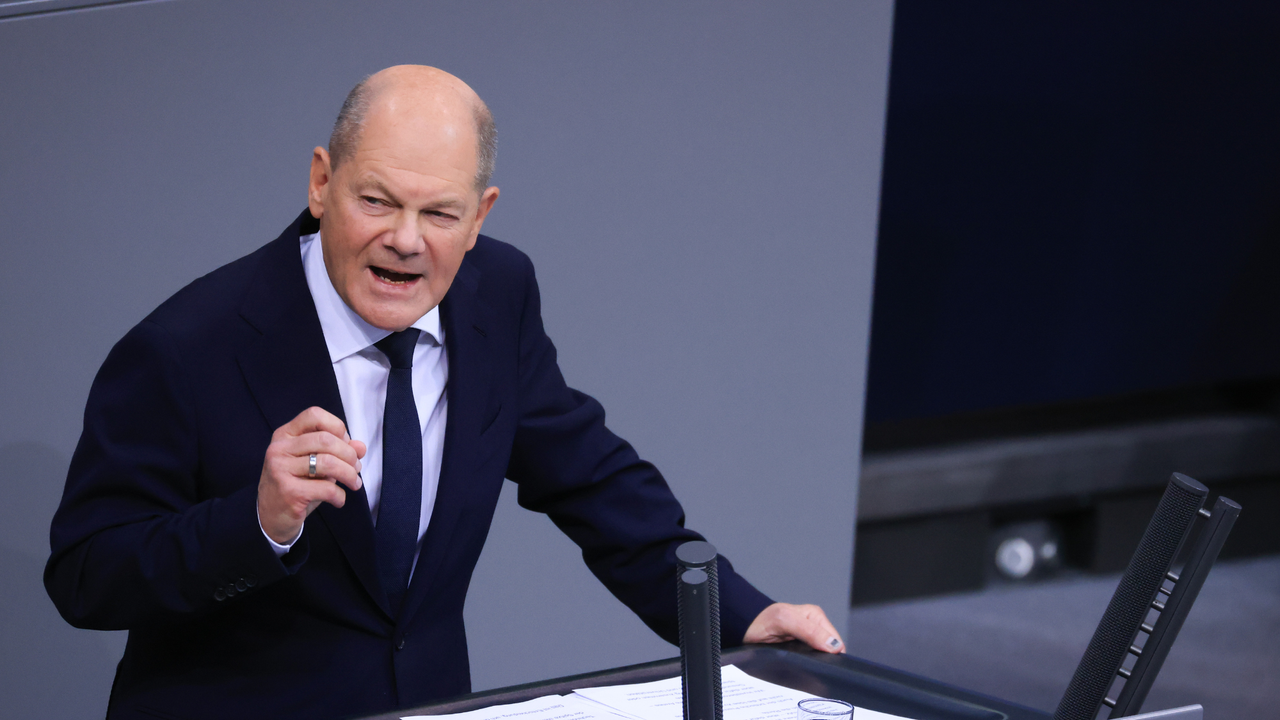 Olaf Scholz addresses the Bundestag in Berlin