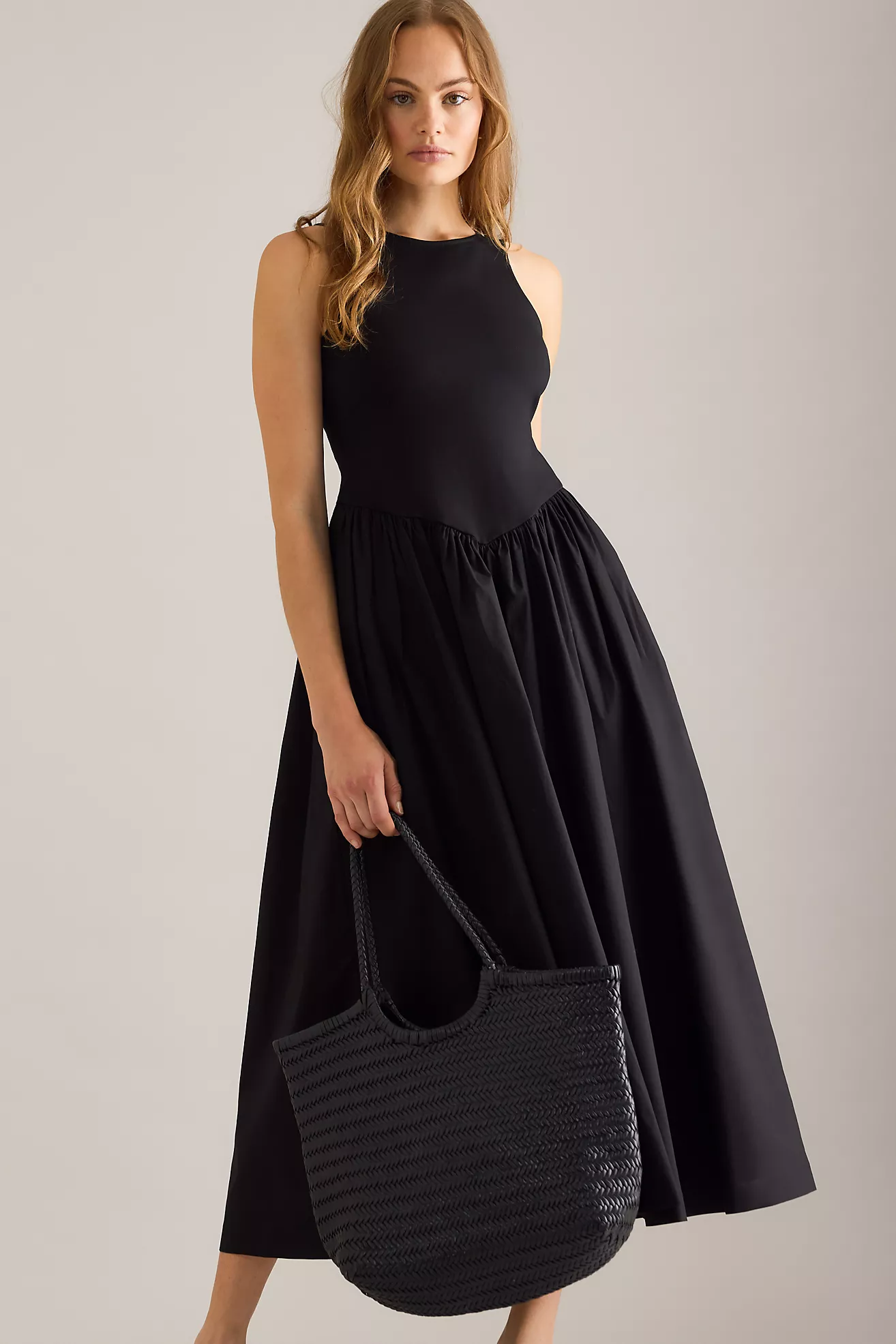 By Anthropologie Basque-Waist Jersey Twofer Midi Dress