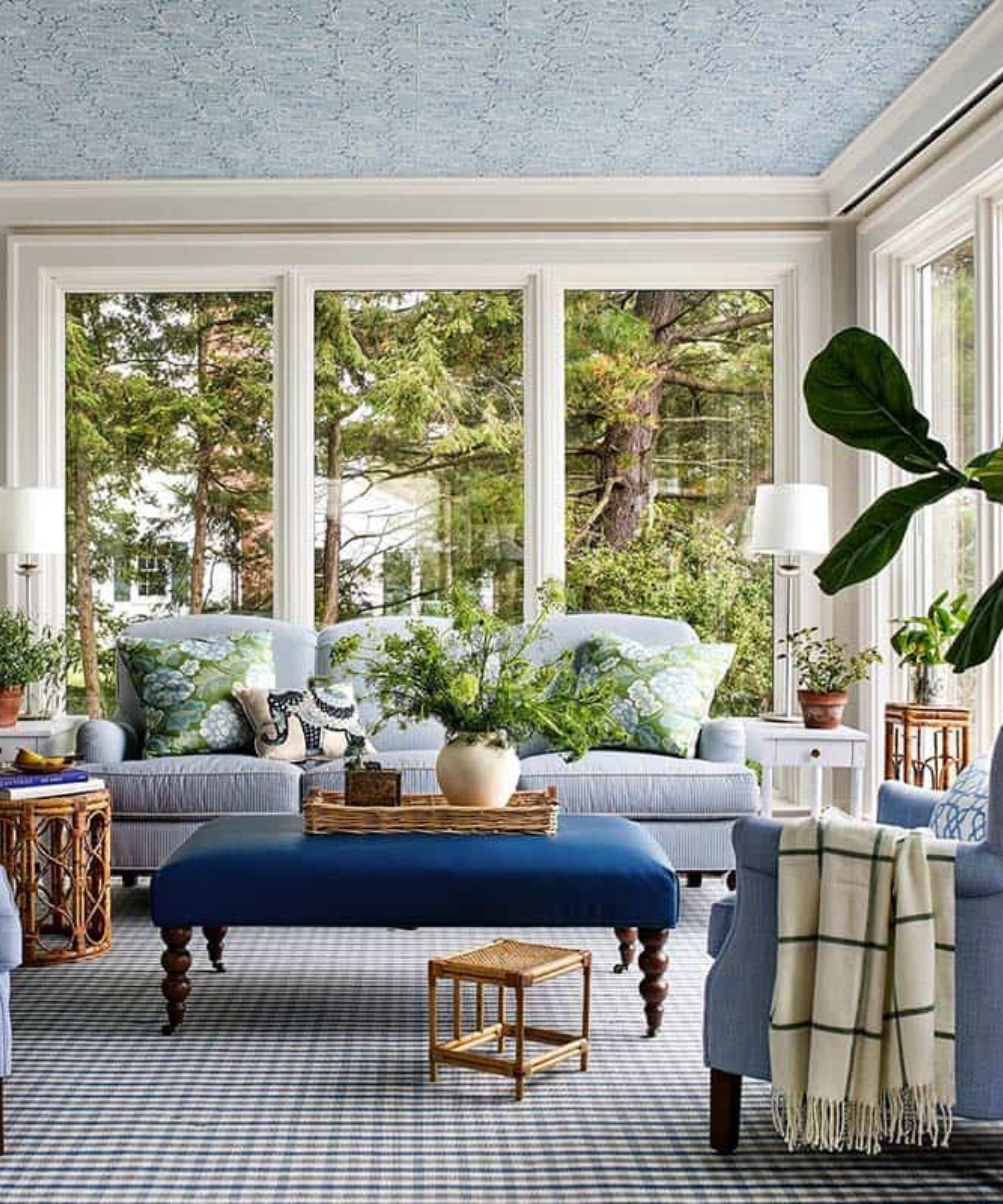 Blue beach house sunroom
