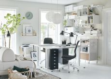 home office with white scheme, spacious design by ikea