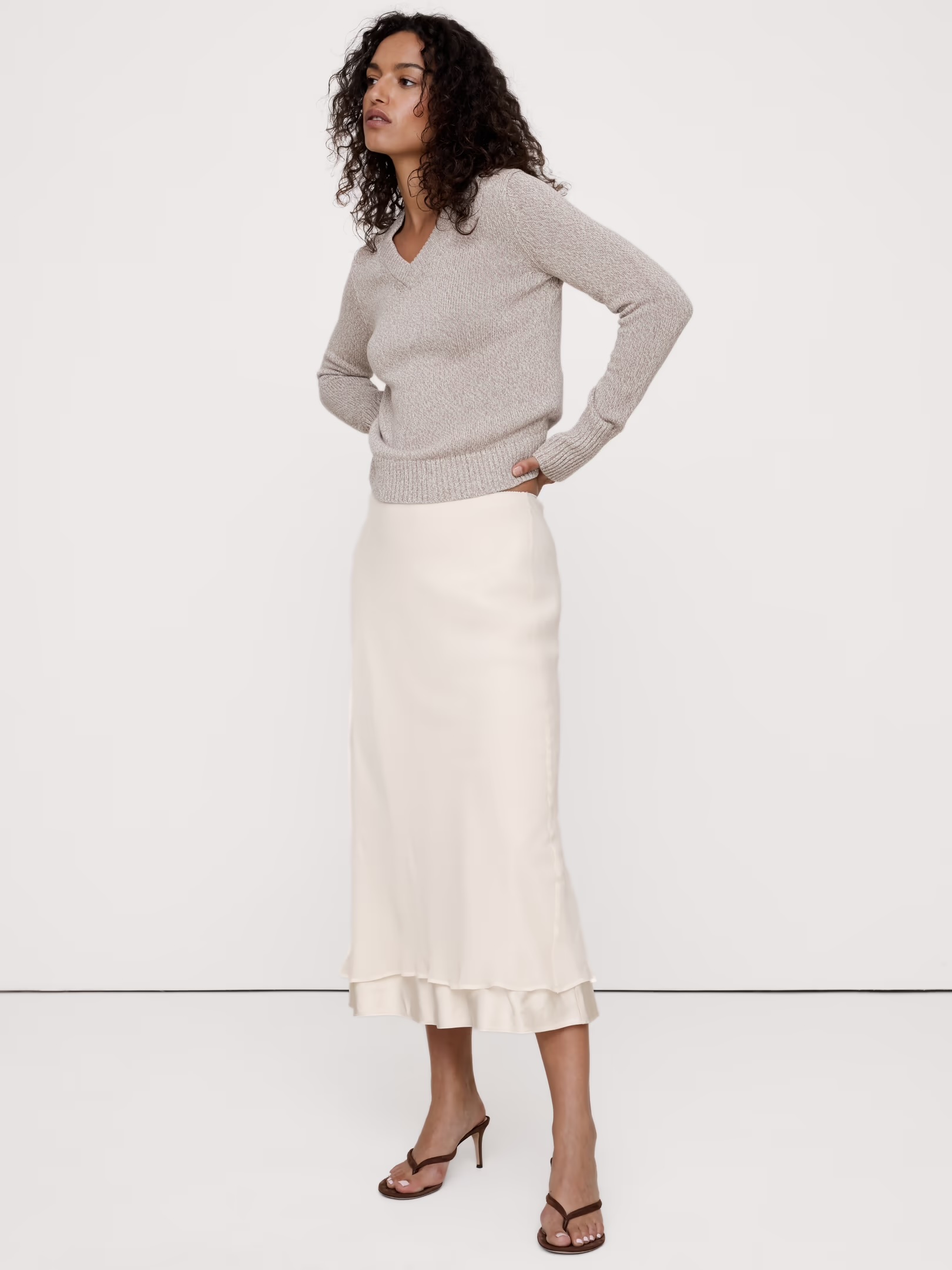 Banana Republic, Layered Georgette-Satin Maxi Skirt