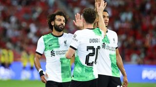 Liverpool vs Bayern Munich live stream: How to watch the pre-season friendly for free Mohamed Salah and Trent Alexander-Arnold of Liverpool celebrates with Diogo Jota after he scores a goal during the pre-season friendly match between Liverpool and Leicester City at National Stadium on July 30, 2023 in Singapore. (Photo by Suhaimi Abdullah/NurPhoto via Getty Images)