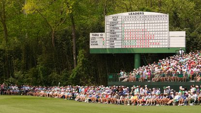 The leaderboard during the first round of the 2023 Masters