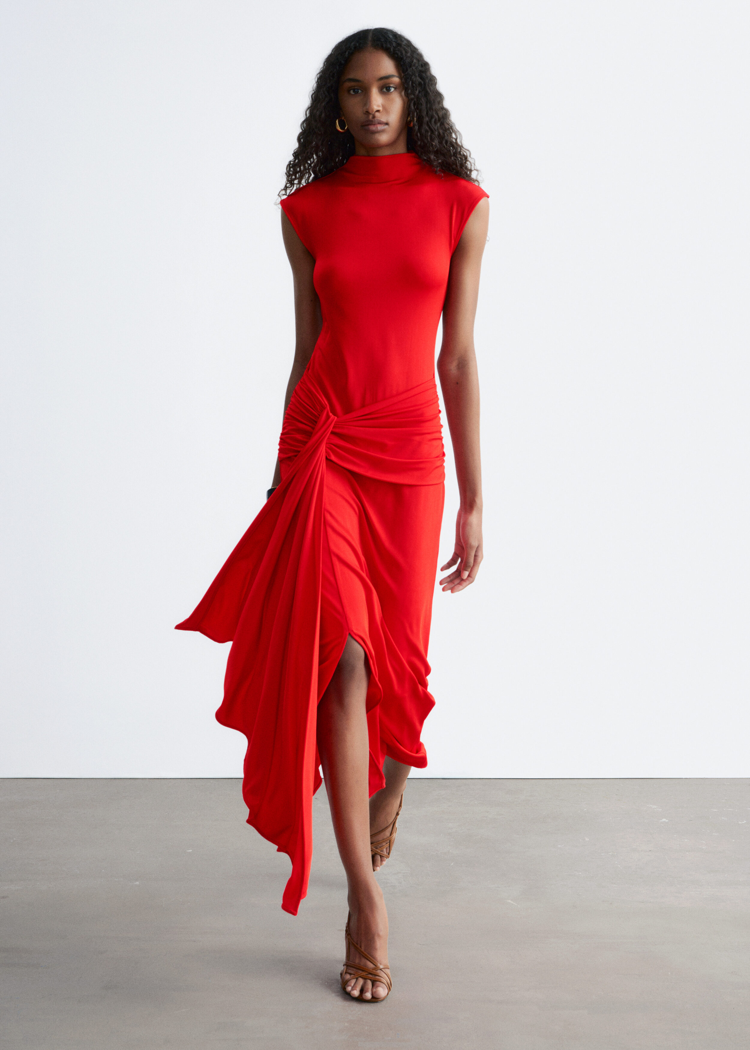 Wrap-Front Midi Dress