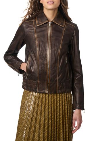 Distressed Lambskin Leather Jacket