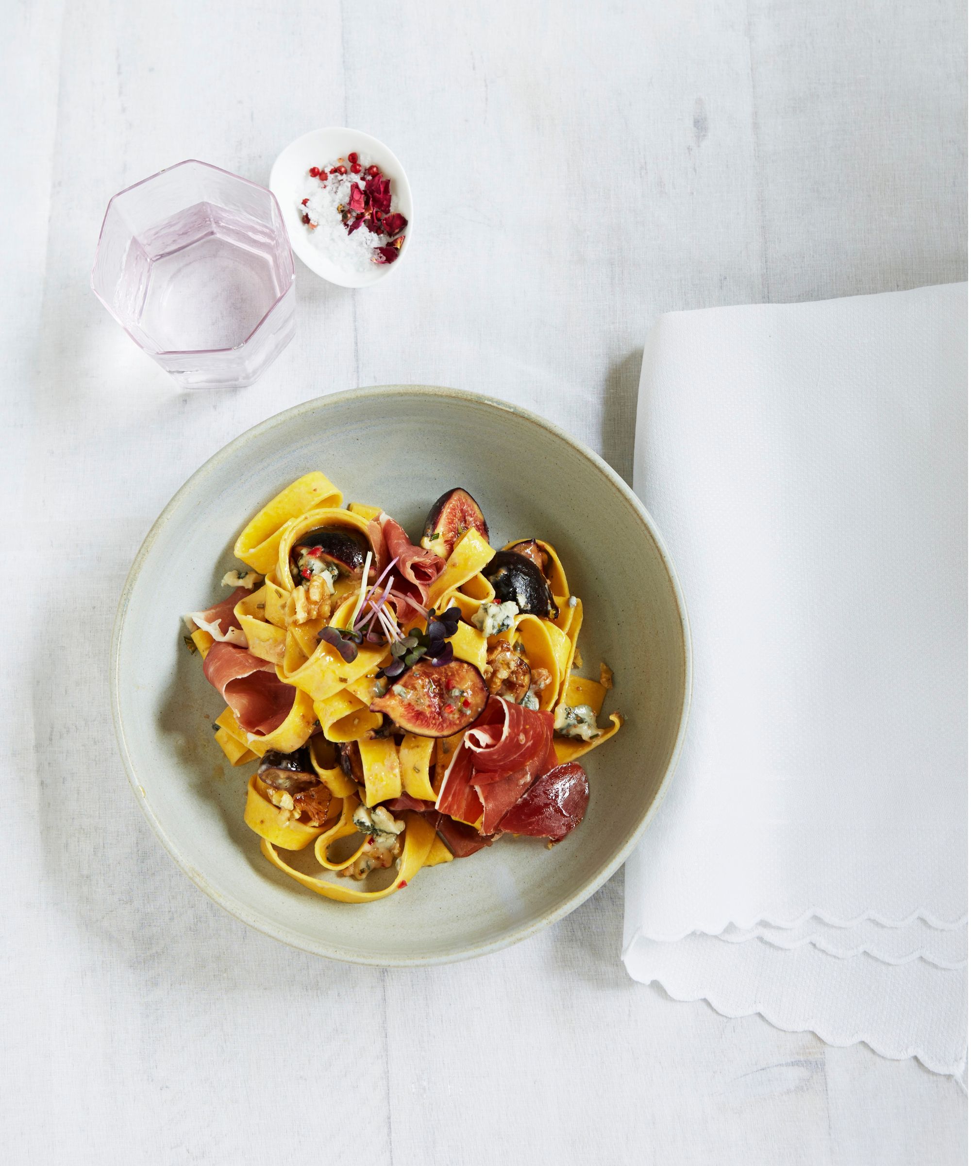 Fig, Parma ham and gorgonzola pappardelle