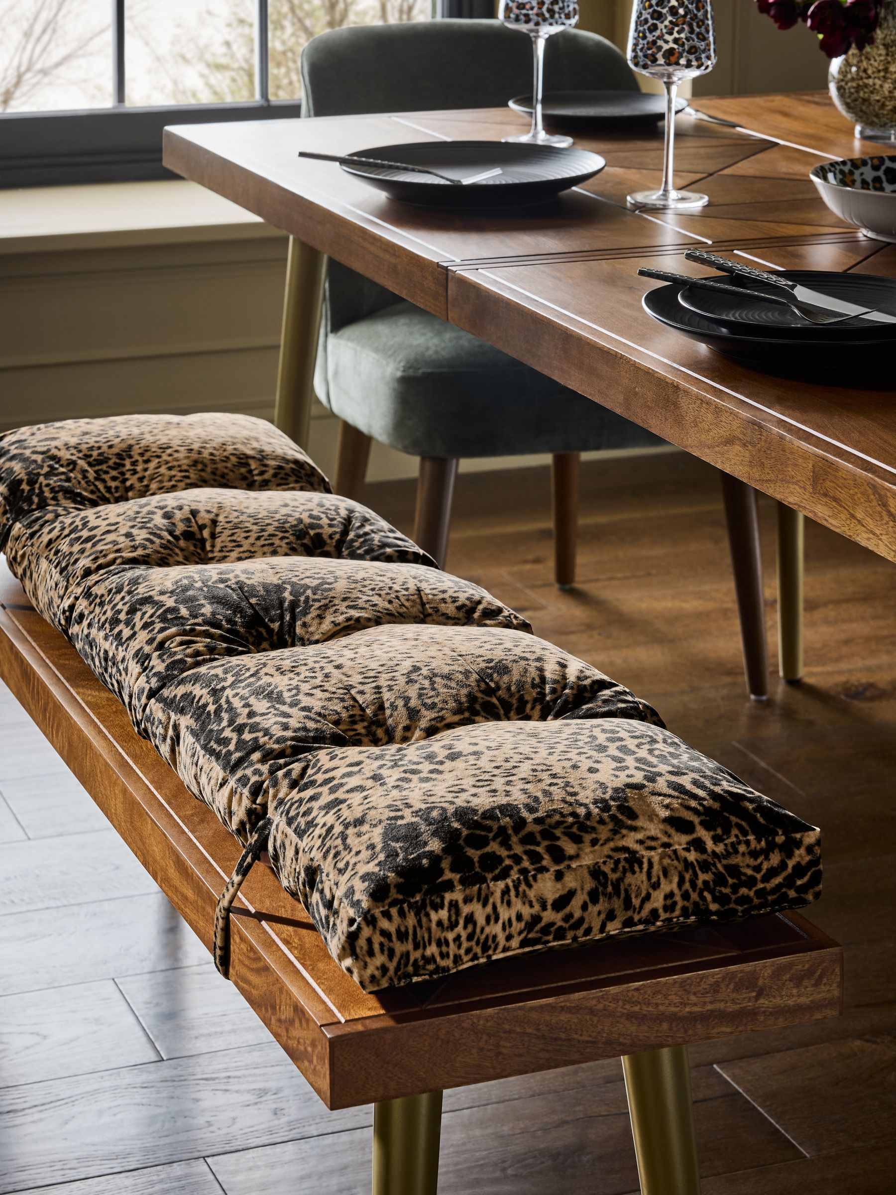 Opulent Velvet Leopard Print Dining Bench Cushion