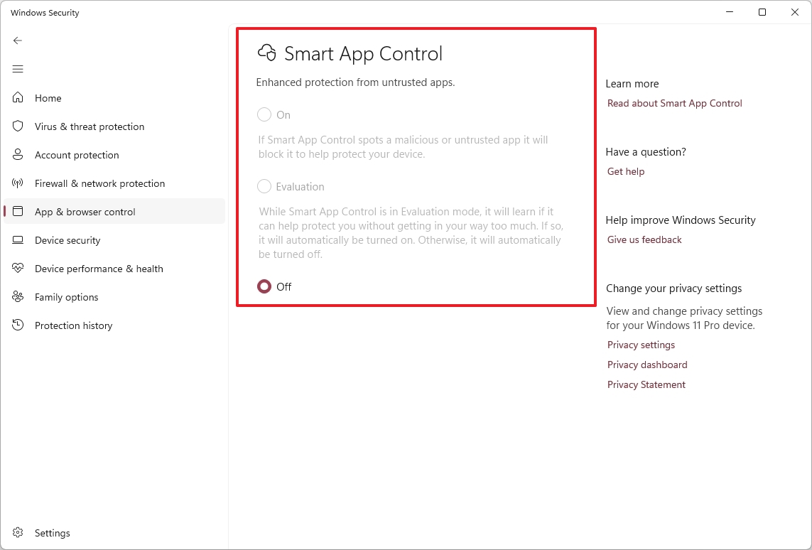 Smart App Control feature