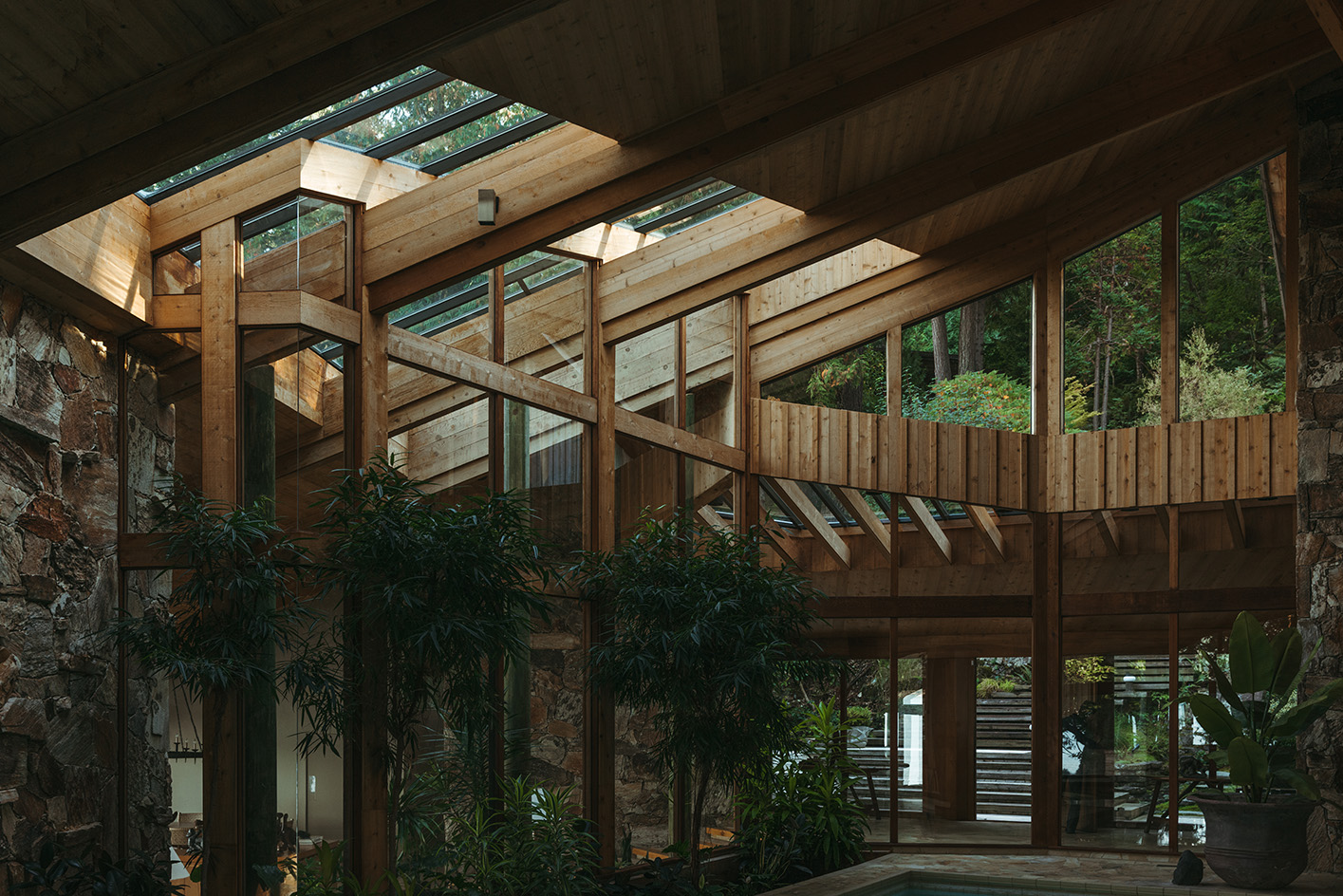 The Morse House, a modernist house in vancounver, set on a forested hill looking out towards the water