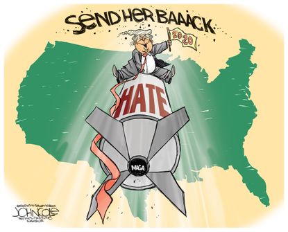 Political Cartoon U.S. Hate Trump Send Her Back Missile