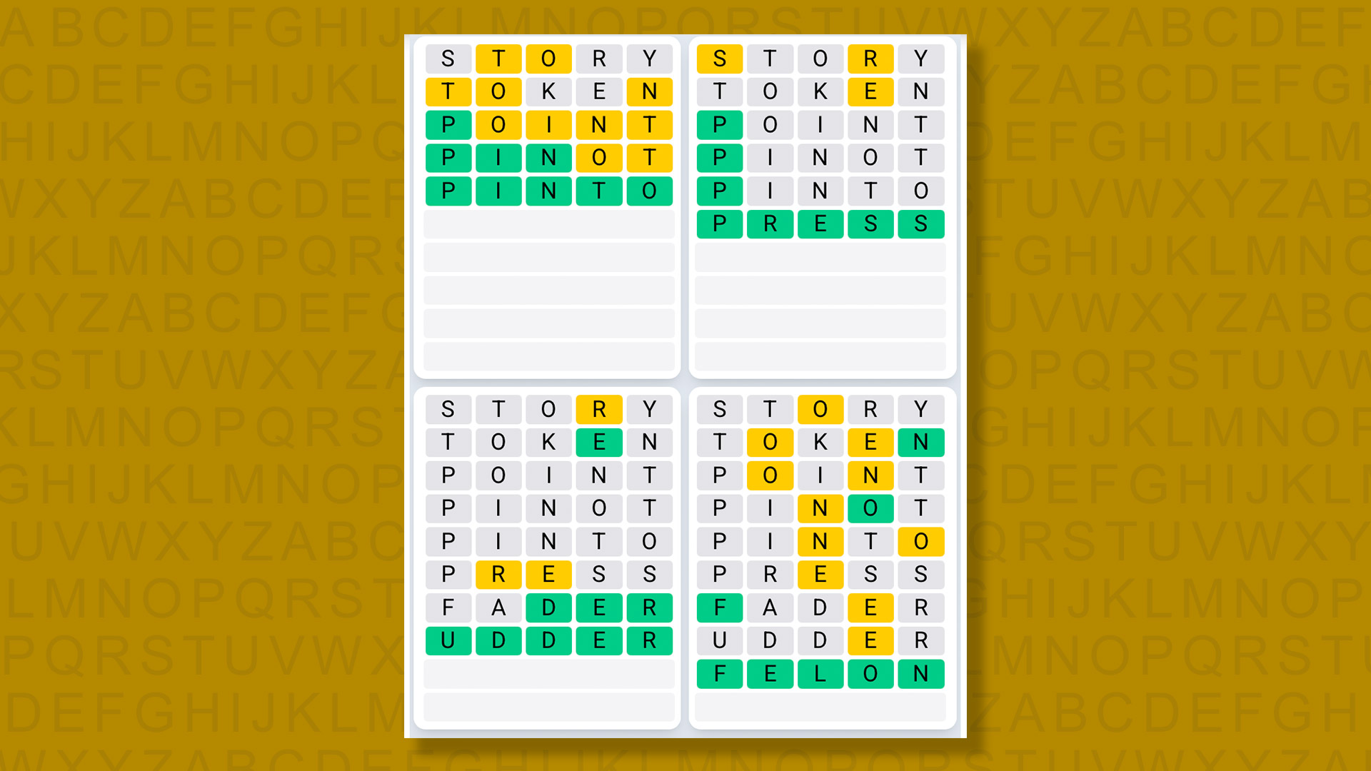 Quordle Daily Sequence answers for game 1468 on a yellow background