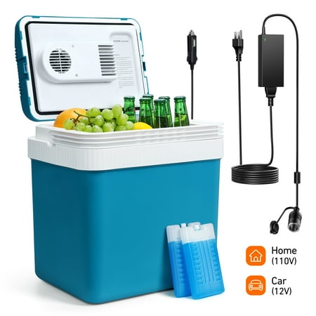 Astroai Electric Cooler 26 Quarts/ 24 Liter, Car Cooler for Beverage, Beer, Wine, Seafood, Fruits, Home and Travel With 2 Ice Packs, Ac, Dc, Rv Use