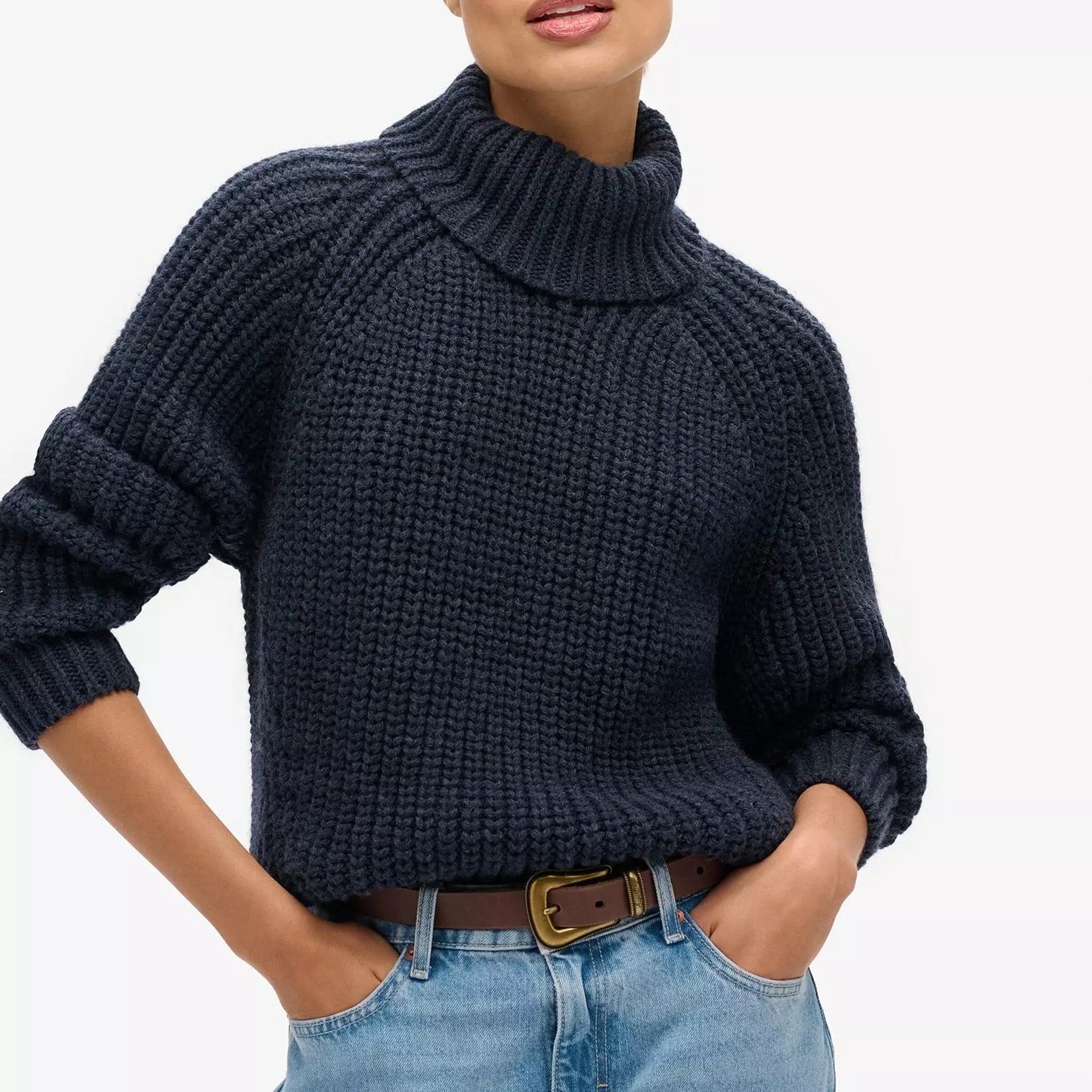 Superdry Slouchy Stitch Roll Neck Knit Jumper - Navy