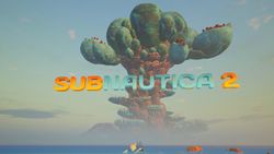 An alien tree sits on the horizon in Subnautica 2