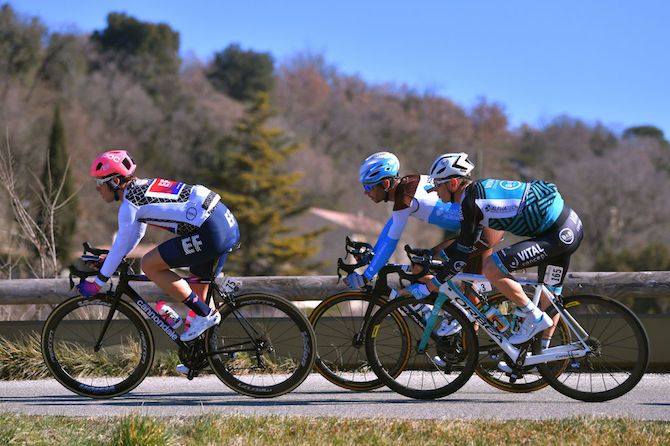 Vital Concept's Pierre Rolland follows former EF Education First teammate Sebastian Langeveld on a descent at the 2019 Tour de La Provence