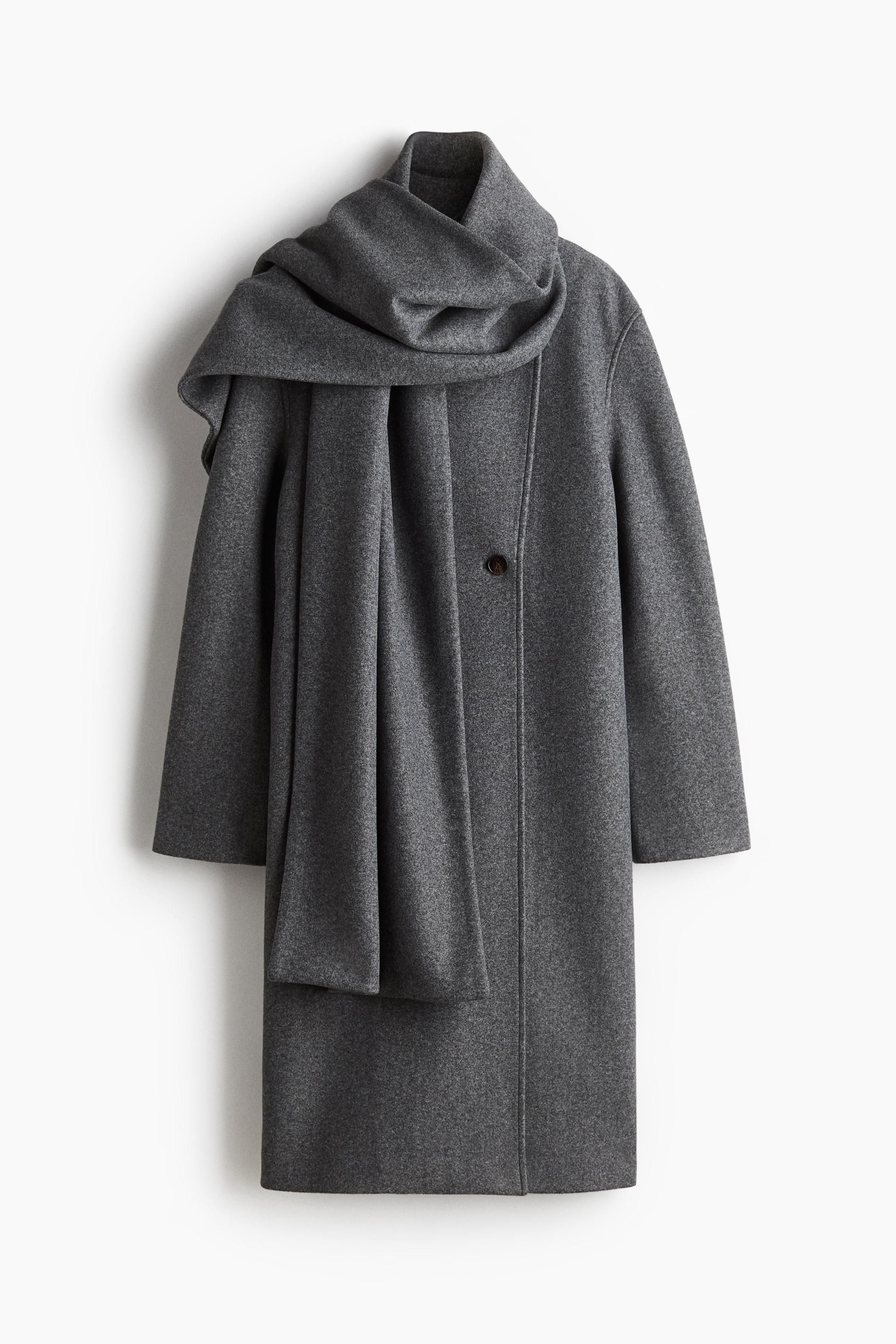 Scarf-Detail Coat - Dark Gray Melange