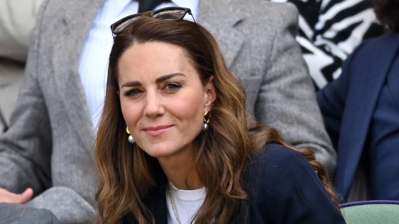 Catherine, Duchess of Cambridge attends the Wimbledon Tennis Championships at the All England Lawn Tennis and Croquet Club on July 02, 2021 in London, England