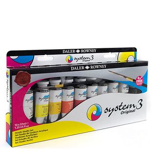 Product shot of Daler Rowney System 3 Acrylics, one of the best acrylic paints