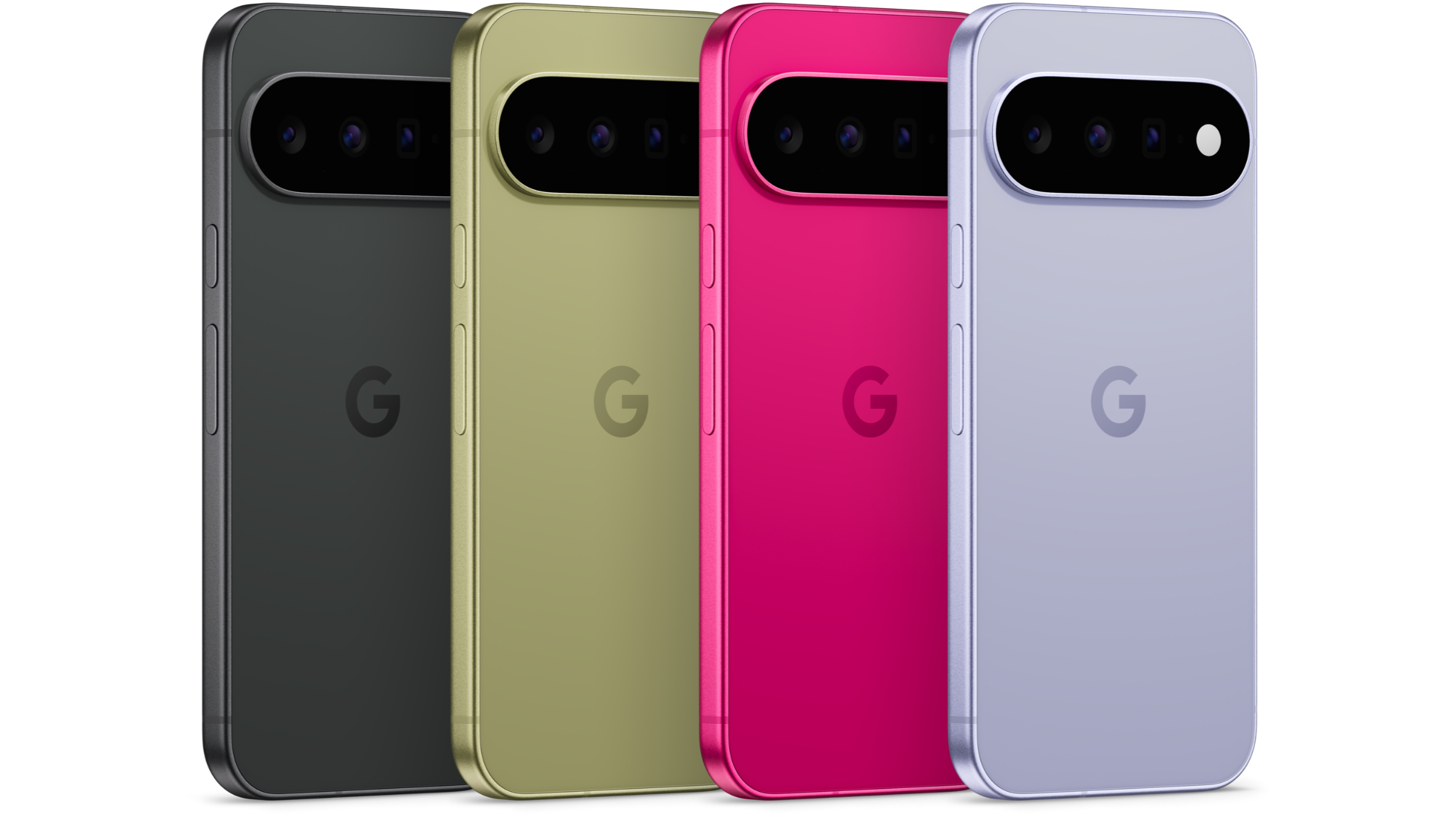 Google Pixel 11 in black, green, light blue and pink on a white background