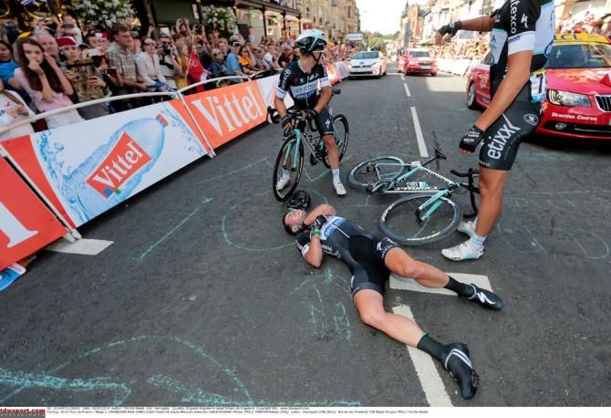 This time there's nothing his teammates can do. Mark Cavendish is out of the Tour de France