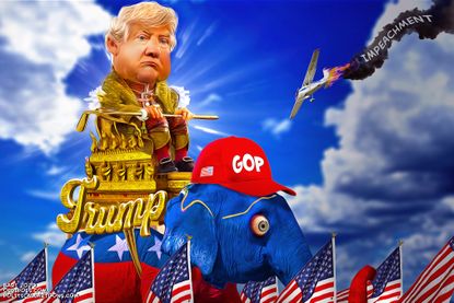 Political Cartoon U.S. Trump parade GOP impeachment victory