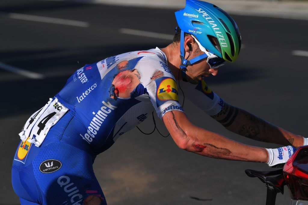 Mattia Cattaneo lost some skin in a crash
